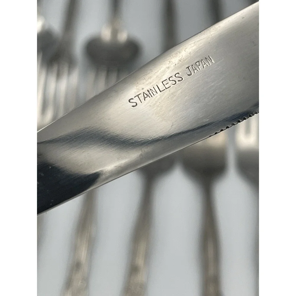 Vtg. 41 Piece Rogers Co. Japan Stainless Flatware Rose Pattern Knife Fork Spoon